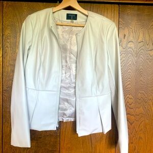 Tahari cream pleated faux leather jacket